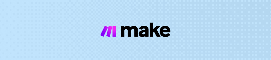 Bàner amb el logotip de Make per a automatització visual de fluxos de treball i alternatives a Zapier